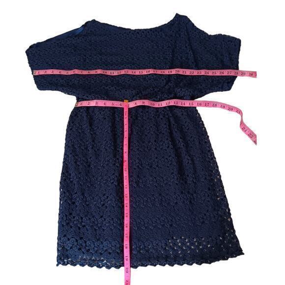 JESSICA HOWARD Dress Size 14 Crochet Overlay Elastic Waist Cold Shoulder Blouson - Picture 4 of 8